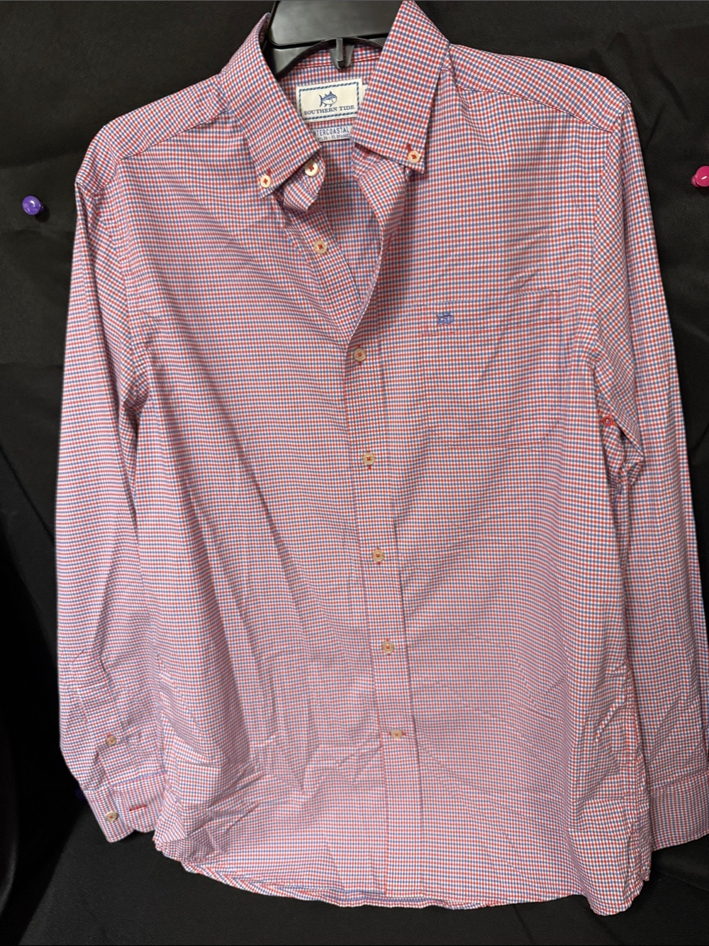 Southern Tide Men's Pink and Blue Micro-Check Button-Down Shirt